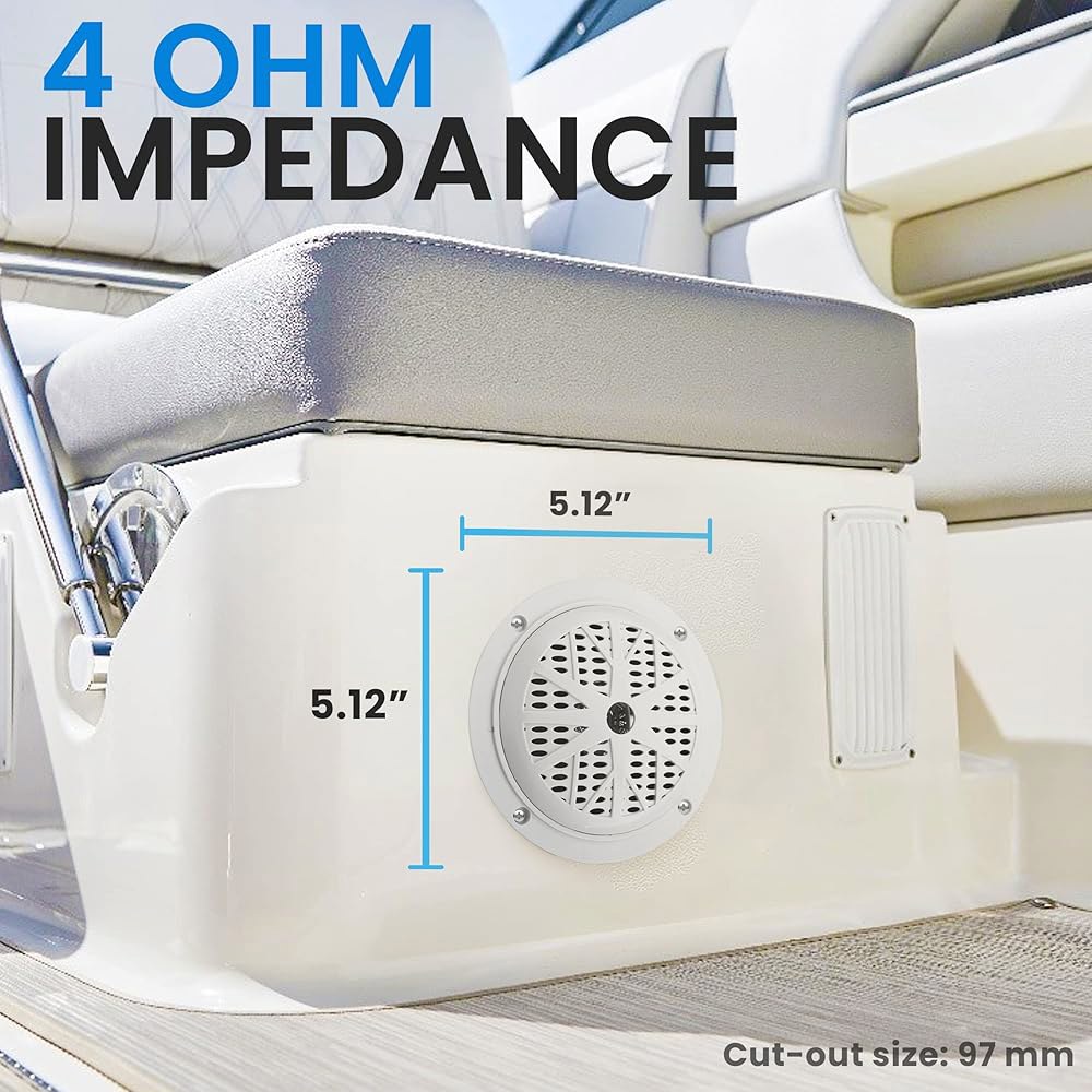 Pyle 10.2cm(4인치) 듀얼 마린 스피커 사운드 - 콘, 방수 프로파일 디자인 및 1쌍(화이트) 야외 시스템, 천 내후성 오디오 스테레오 폴리프로필렌 서라운드 로우 - 상세 이미지 3