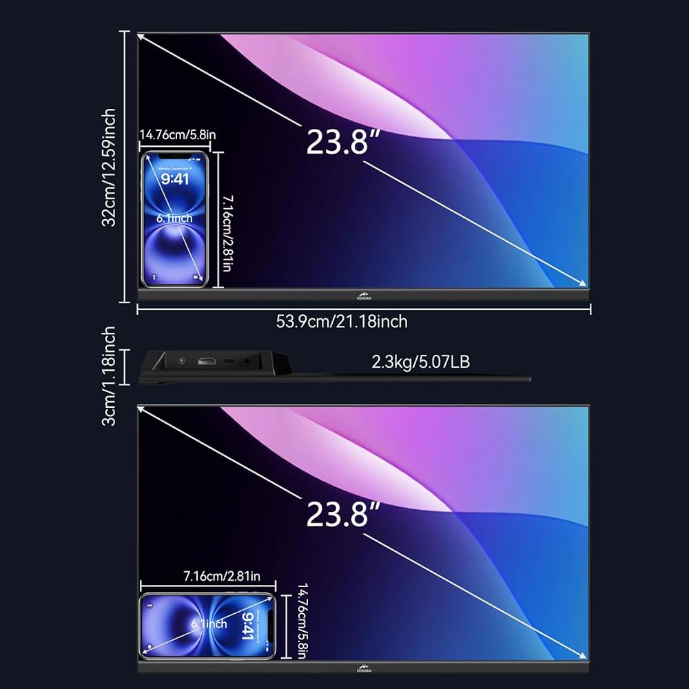 23.8인치 2K 100Hz 휴대용 모니터 QHD 스피커 가능한 게이밍 2560x1440 컴퓨터, 휴대폰, IPS 콘솔용 조절 Type-C Freesync HDMI 외장 노트북, - 상세 이미지 2