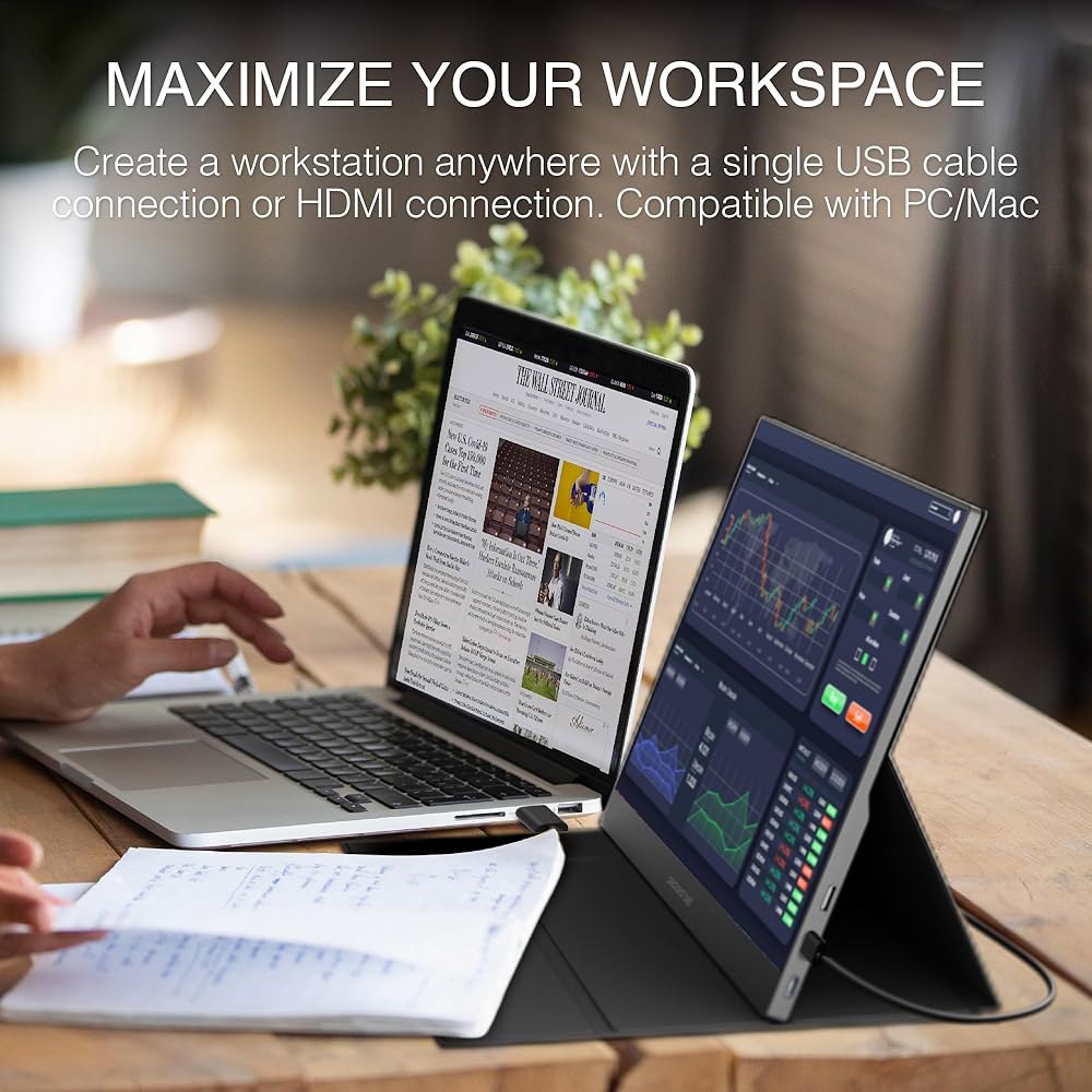 Packard Bell 15.6인치 휴대용 FHD 스피커, 이상적인 HDR, 플레이가 휴대폰 앤 디스플레이 및 HDMI, 있는 외부 노트북, 울트라 플러그 맥에 슬림 - 모니터 - 상세 이미지 3