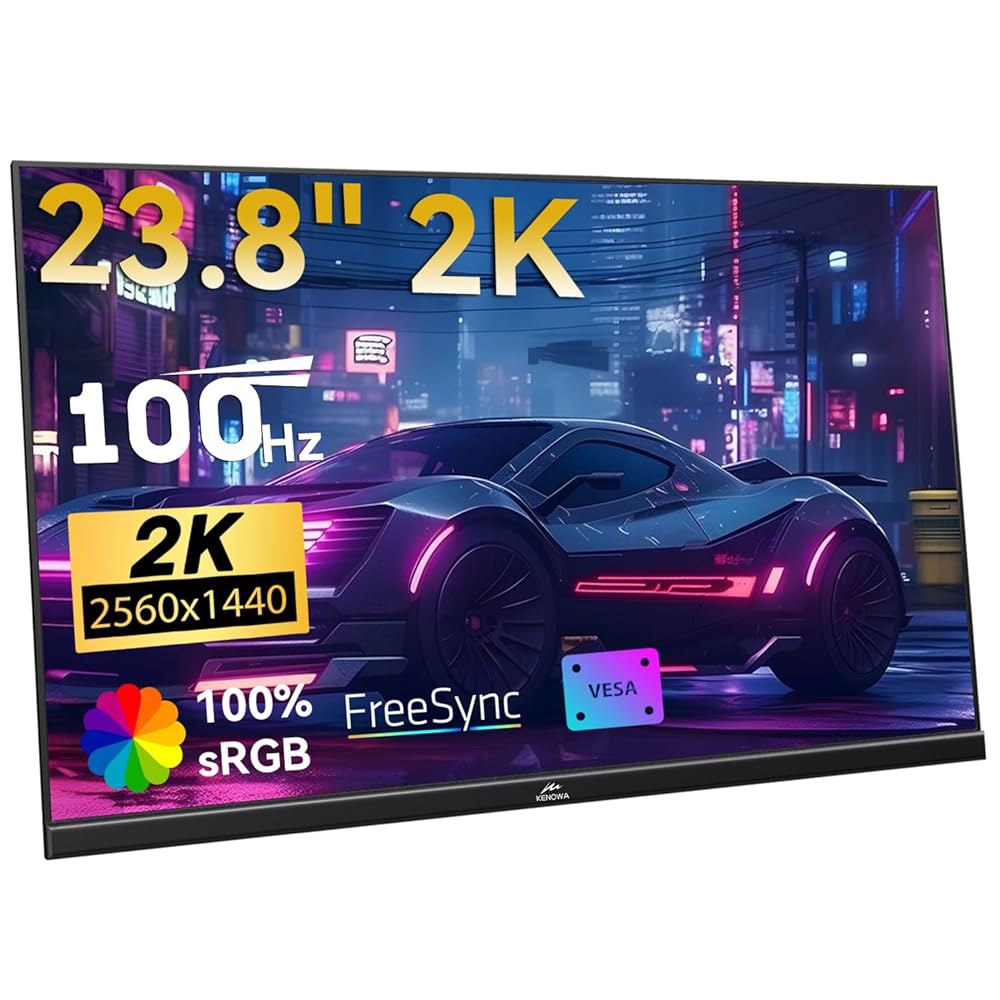 23.8인치 2K 100Hz 휴대용 모니터 QHD 스피커 가능한 게이밍 2560x1440 컴퓨터, 휴대폰, IPS 콘솔용 조절 Type-C Freesync HDMI 외장 노트북, - 상품 이미지