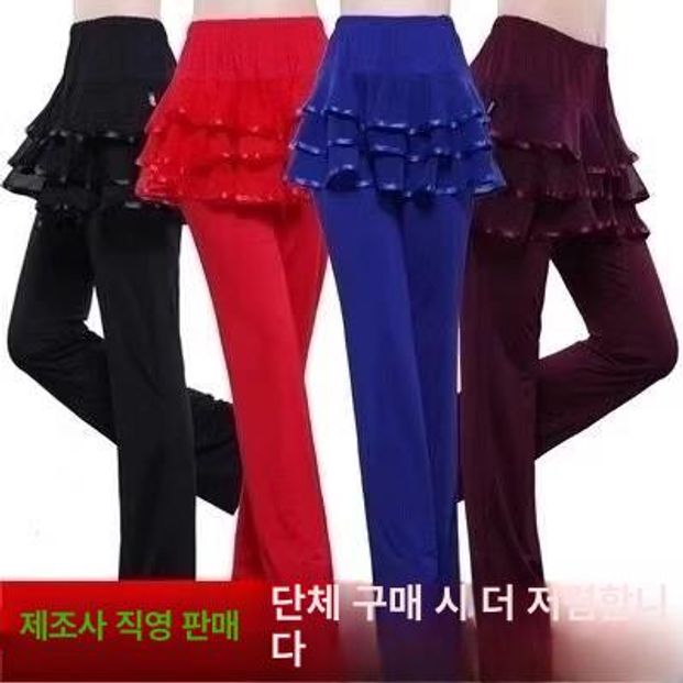 치마바지 부츠컷 댄스팬츠 라인 팬츠 댄스스포츠 라틴댄스 레드 일반 s - 상세 이미지 2