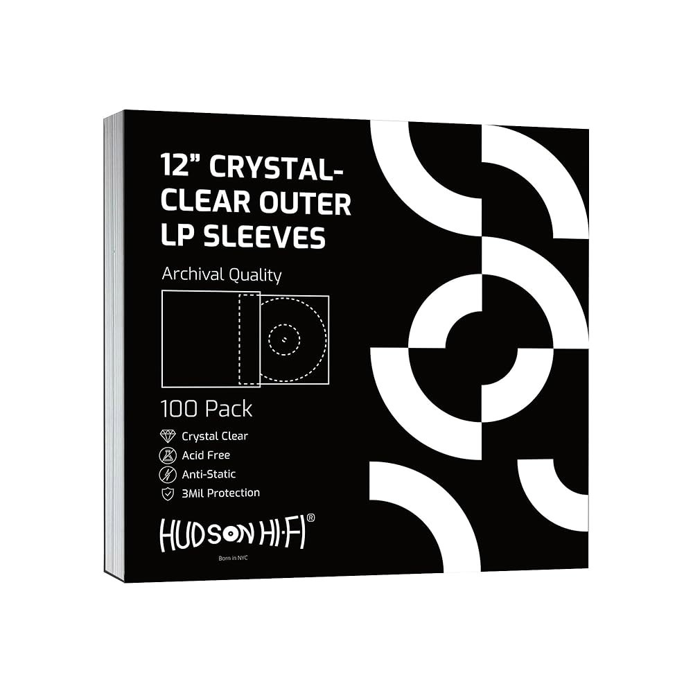 허드슨 하이파이 바이닐 레코드 외부 슬리브 커버 - 프리미엄 클리어 100팩 LP 앨범을 스크래치, 먼지 및 먼지로부터 보호 3mm 두께의 비산 없는 외장 디스크 - 상품 이미지