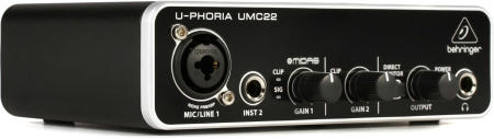[해외]Behringer UMC22 오디오 파일 2x2 48kHz USB 인터페이스 Midas Mic 프리앰프 | 마이크 및 악기 녹음용
