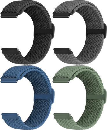 Acortjl [해외]Acortjl 땋은 솔로 루프 시계 밴드 - 폭 -18mm 20mm 22mm 퀵 릴리스 교체 손목 나일론 신축성 있는 남성용 스트랩 4PCS Black+Space 22mm