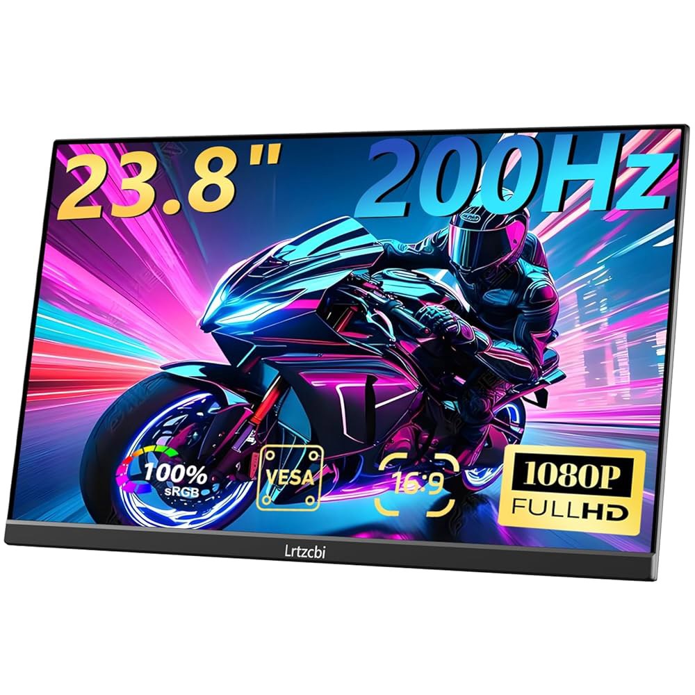 Lrtzcbi 23.8인치 200Hz 대형 휴대용 1080P IPS HDMI PC 익스텐더 노트북 Xbox 외부 모니터, 폰 C 스탠드, 가능한 맥 조절 컴퓨터용 스크린 PS4 - 상품 이미지