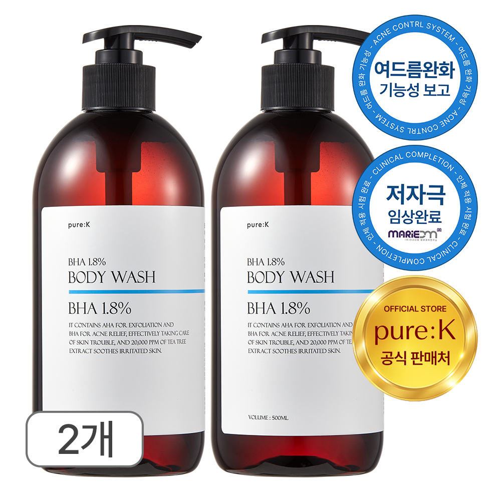 퓨어케이 바하 1.8% 등드름 여드름 피지 바디워시 라임바질앤만다린, 500ml, 2개 제품 이미지