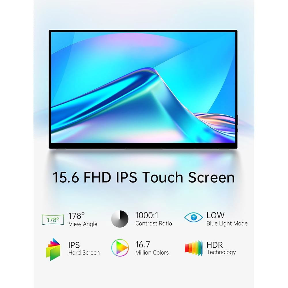 CAPERAVE 15.6인치 휴대용 모니터 터치스크린, 휴대폰 HDMI 노트북 C 스피커가 IPS FHD 외부 USB 터치 및 스크린, 모니터, 있는 강화 컴퓨터 유리가 Xbox - 상세 이미지 2