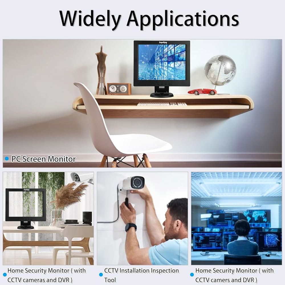 Suprlipy 12인치 TFT LCD 보안 스크린 카메라용 4 3 감시 내장 모니터 CCTV HDMI/VGA/AV/BNC/MIC 제어 지원 원격 컬러 800x600 USB 포트 - 상세 이미지 2