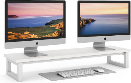 [해외]야오후우 듀얼 모니터 스탠드 라이저 39인치 대형 2개 컴퓨터 사무용 책상 컴퓨터용 나무 데스크톱 오라가나이저 선반 노트북 TV White