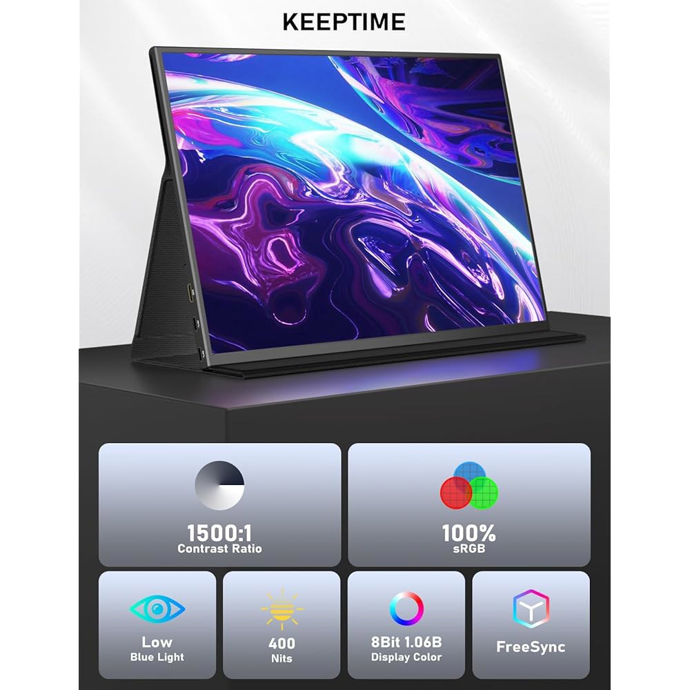 KEEPTIME 4K 휴대용 모니터 13.4인치 스위치 x 게이밍 2400 PS5 디스플레이 UHD 3840 USB-C 폰용 스피커 IPS Xbox HDMI PC 여행 100 포함 - 상세 이미지 2