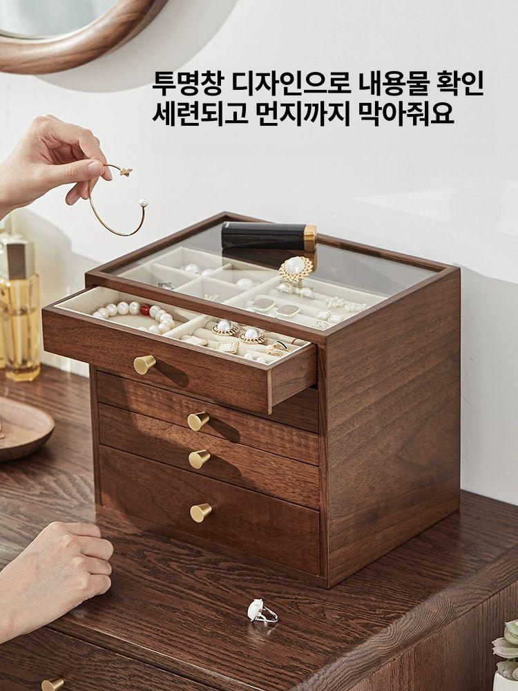 원목 쥬얼리 잠금 목걸이 보석함 디스플레이 진열 진열대 4단 투명 주얼리 박스 - 상세 이미지 3