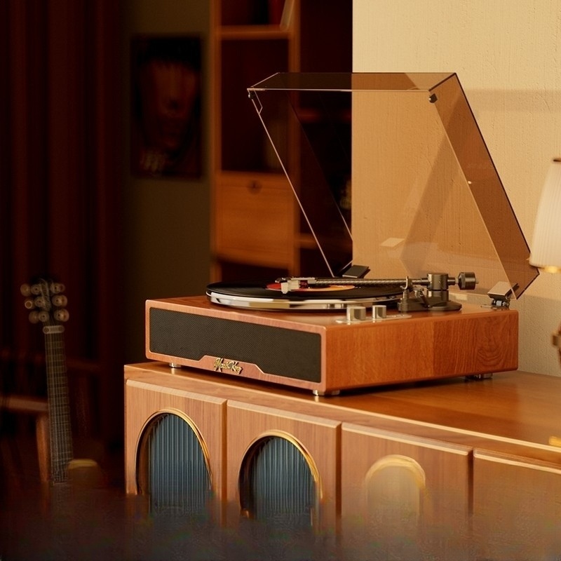LP 턴테이블 lp 블루투스 스테레오 신제품 고급 원목 내장 스피커 투명 더스트 커버 - 상품 이미지