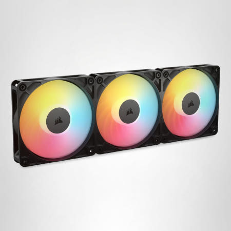 [해외]Corsair RS120-R ARGB 120mm PWM 후진 팬 – 로터 +5V 연결 8개의 RGB LED 고압 데이지 체인 마그네틱 돔 베어링 제로 RPM 모드 트리플 팩