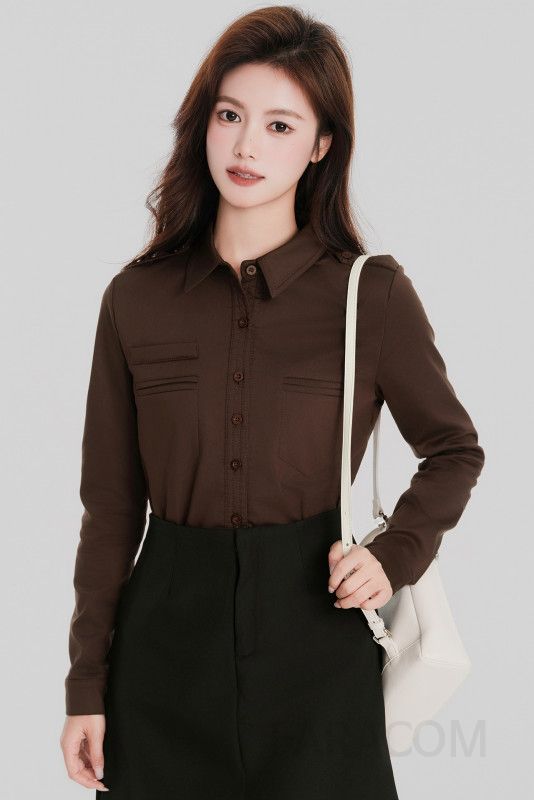 여성 베이직 스트레이트 기모 안감 포근한 카라 긴팔 셔츠 코디 오피스룩 출근룩 단정함 이미지 6