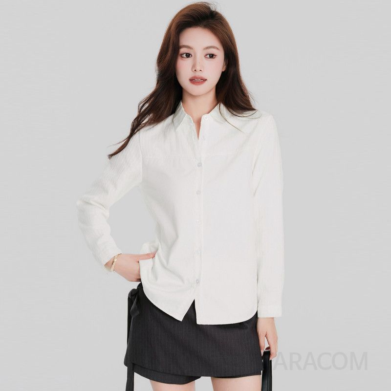 여성 데일리 루즈핏 따뜻한 기모 안감 베이직 셔츠 카라 포켓 긴팔 블라우스 오피스룩 출근룩 격식룩 정장 이너 상의 - 상품 이미지