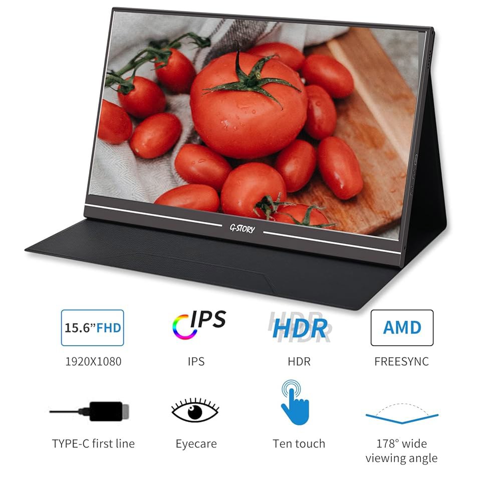 G-STORY 15.6인치 터치스크린 휴대용 모니터 Xbox 게이밍 HD NS 시리즈 IPS PS4 노트북 PC용 풀 HDMI 1080P HDR/FreeSync/스피커/미니 PS5 - 상세 이미지 2