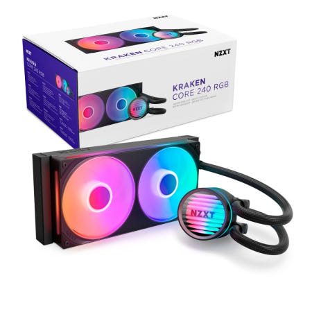 NZXT [해외]NZXT 크라켄 코어 240 RGB - AIO CPU 액체 냉각기 240mm 라디에이터 싱글 프레임 팬 인텔® LGA Kraken Core RGB