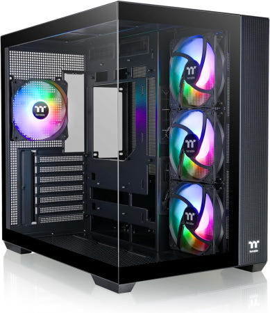 Thermaltake [해외]써멀테이크 뷰 380 TG ARGB 블랙 ATX 케이스 4x120mm 팬 포함 히든 커넥터 마더보드 지원 전면 및 측면 듀얼 강화 유리 패널 View 380 Black