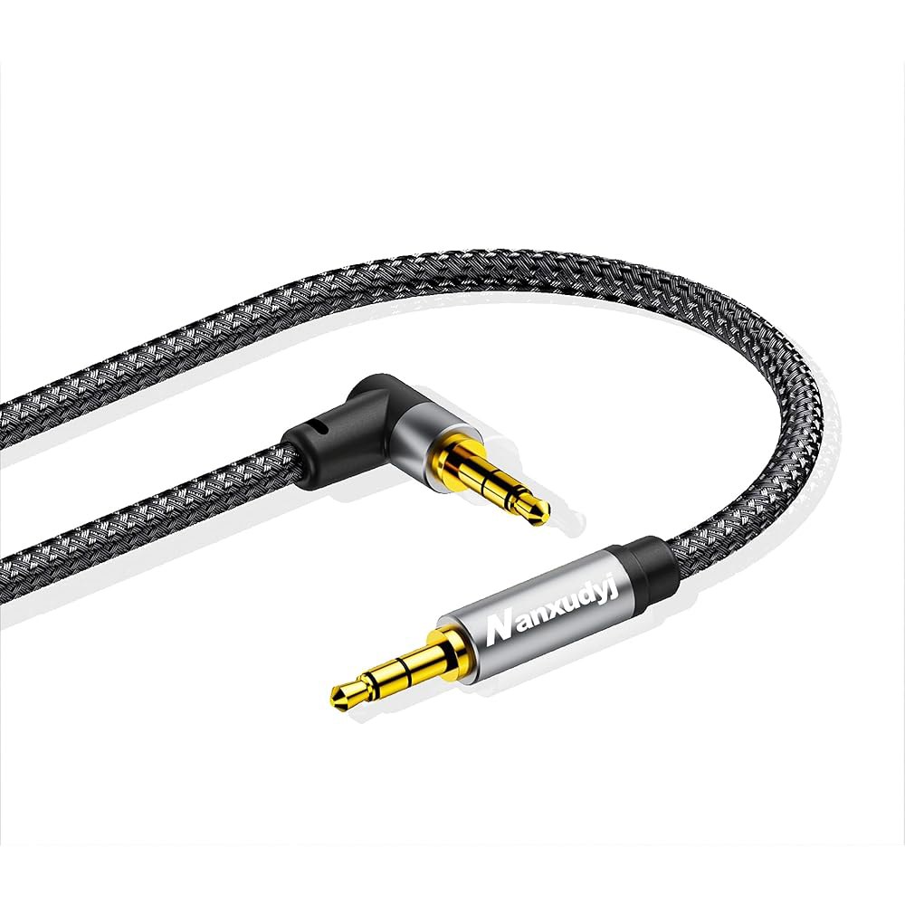 Nanxudyj 3.5mm 오디오 케이블 100피트/30M, 금 3.5MM 태블릿, Aux 호환, 스테레오 TRS 90도 도금 케이블, 길이 24K 헤드폰, 수-수 스피커와 직각 - 상품 이미지