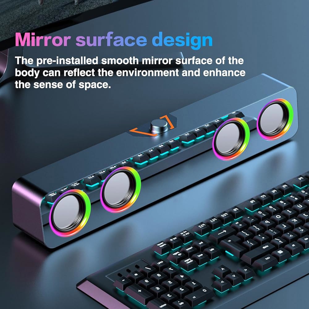 Elimavi 데스크탑 PC용 컴퓨터 스피커, 전원 플러그 및 플레이, 모니터, 호환 컨트롤이 입력 RGB USB 고정 3.5mm 볼륨 조명 2.0채널 있는 노트북과 15.8 - 상세 이미지 3