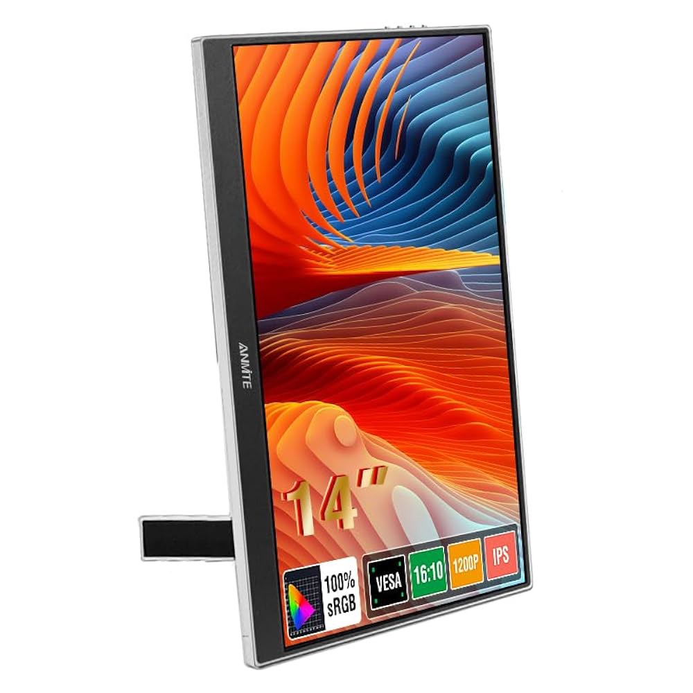 Anmite 휴대용 모니터 14인치 컴퓨터 PS4 디스플레이 USB-C Xbox 포함 LED 모바일 외장 메탈 인클로저 Type-C 스크린 HDMI 스피커 노트북 게이밍 1200P - 상세 이미지 3