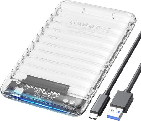 ORICO [해외]ORICO 2.5인치 하드 드라이브 인클로저 USB C to SATA III 5Gbps 클리어 외장 케이스 최대 6TB 도구 없음 3.0 UASP 지원 (2139C3) US