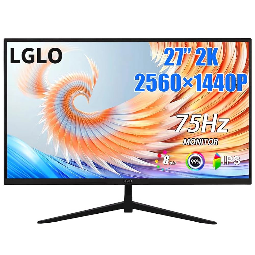 LGLO 27인치 2K QHD 프레임리스 178 1440P 2ms 장착 75Hz 포트, 내장 넓은 및 99 스피커, sRGB HDMI 응답 DP 가능 모니터, 컴퓨터 시야각, 시간 - 상품 이미지