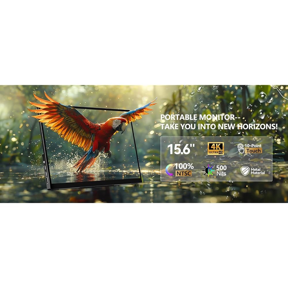WCKUN 4K 휴대용 터치 모니터, 터치, RGB 업무용 15.6인치 노트북 2000 1 스피커, 3840 100 IPS, USB-C HDMI HDR, 알루미늄 UHD, 포함, - 상세 이미지 2