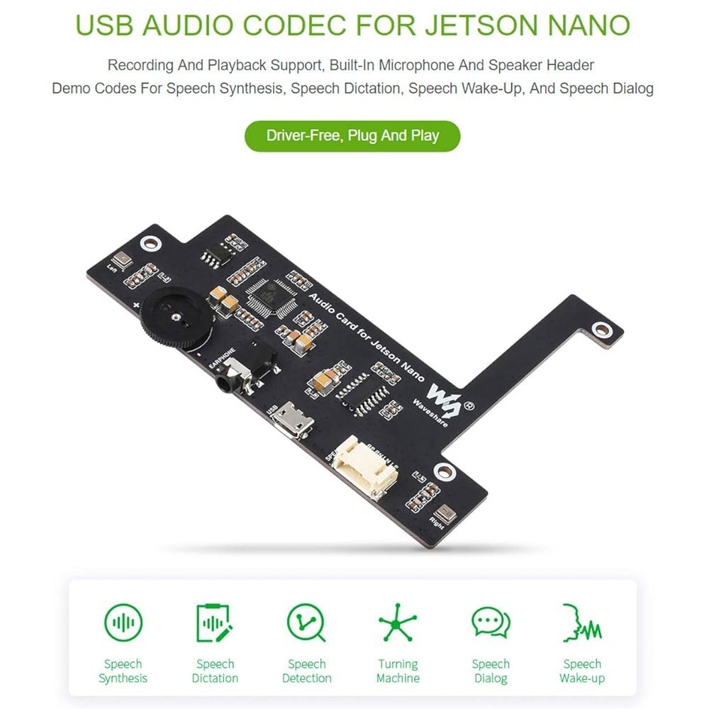 Jetson Nano용 USB 오디오 코덱, 헤더 및 스피커 내장 지원, 프리, 플러그 카드, 녹음 재생 사운드 앤 드라이버 마이크 플레이, - 상세 이미지 2