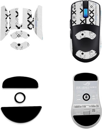 NOUKAJU [해외]누카주 마우스 그립 테이프 ASUS ROG Harpe II Ace 자가 접착 땀 저항 전문 업그레이드 키트 발 스케이트(풋 패드 + 화이트 테이프) 전체 커버