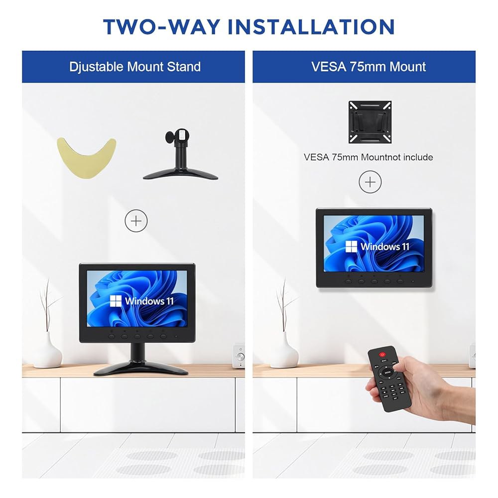 OSCY 17.8cm(7인치) 소형 모니터 미니 입력 초소형 및 스피커 내장, HDMI AV 제어 PC/맥/TV/라즈/카메라/게임/CCTV용 듀얼 BNC 원격 1024x600 VG - 상세 이미지 3
