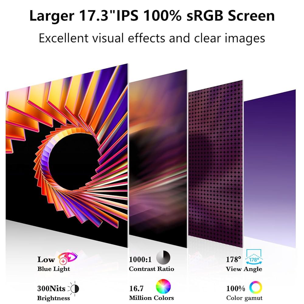 Ulrhzar 노트북용 17.3인치 휴대용 모니터, sRGB 스위치용 여행용 라스 USB-C 60Hz 99 1600x900P PC 스크린 보조 스피커가 킥스탠드 맥 모니터 및 게이 - 상세 이미지 2