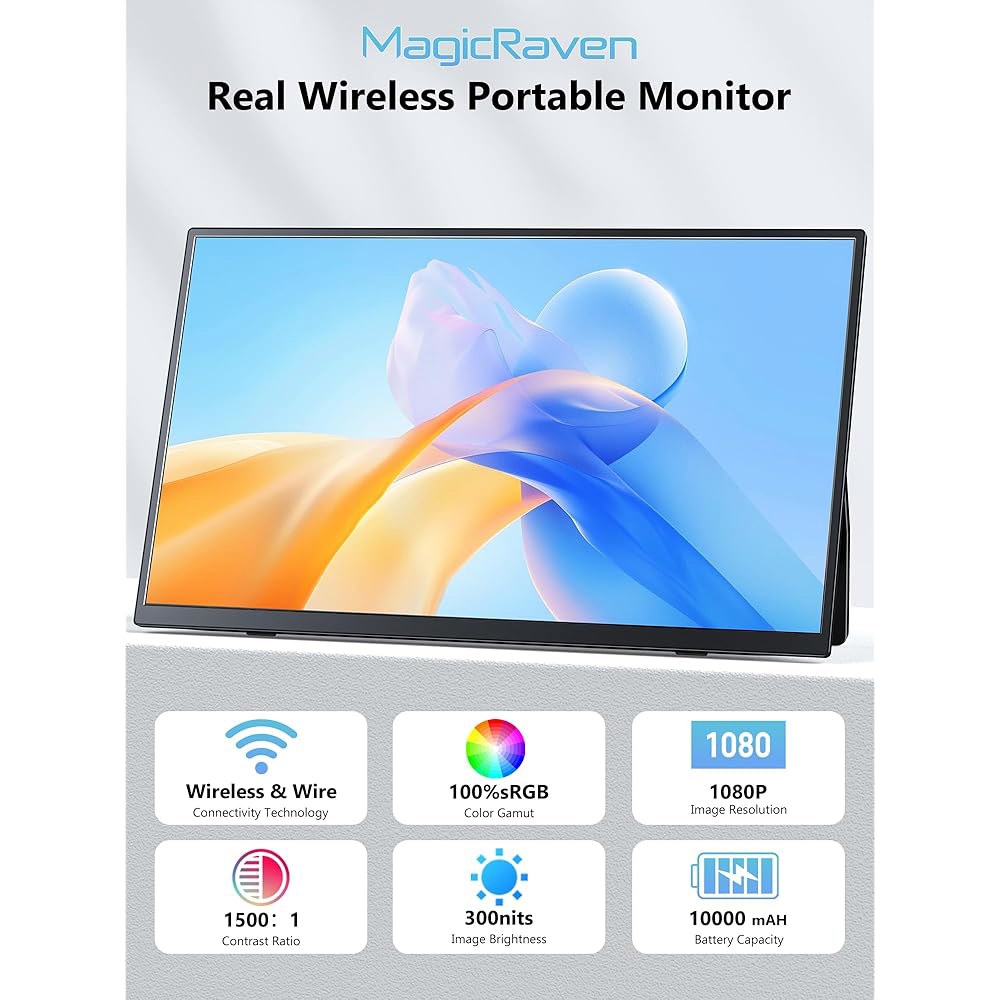 MAGICRAVEN 무선 휴대용 모니터, 23.8인치 스피커 모니터 및 게이밍 두 번째 노트북 익스텐더 휴대폰용 커버, 대형 스마트 PC 디스플레이 스크린, - 상세 이미지 2