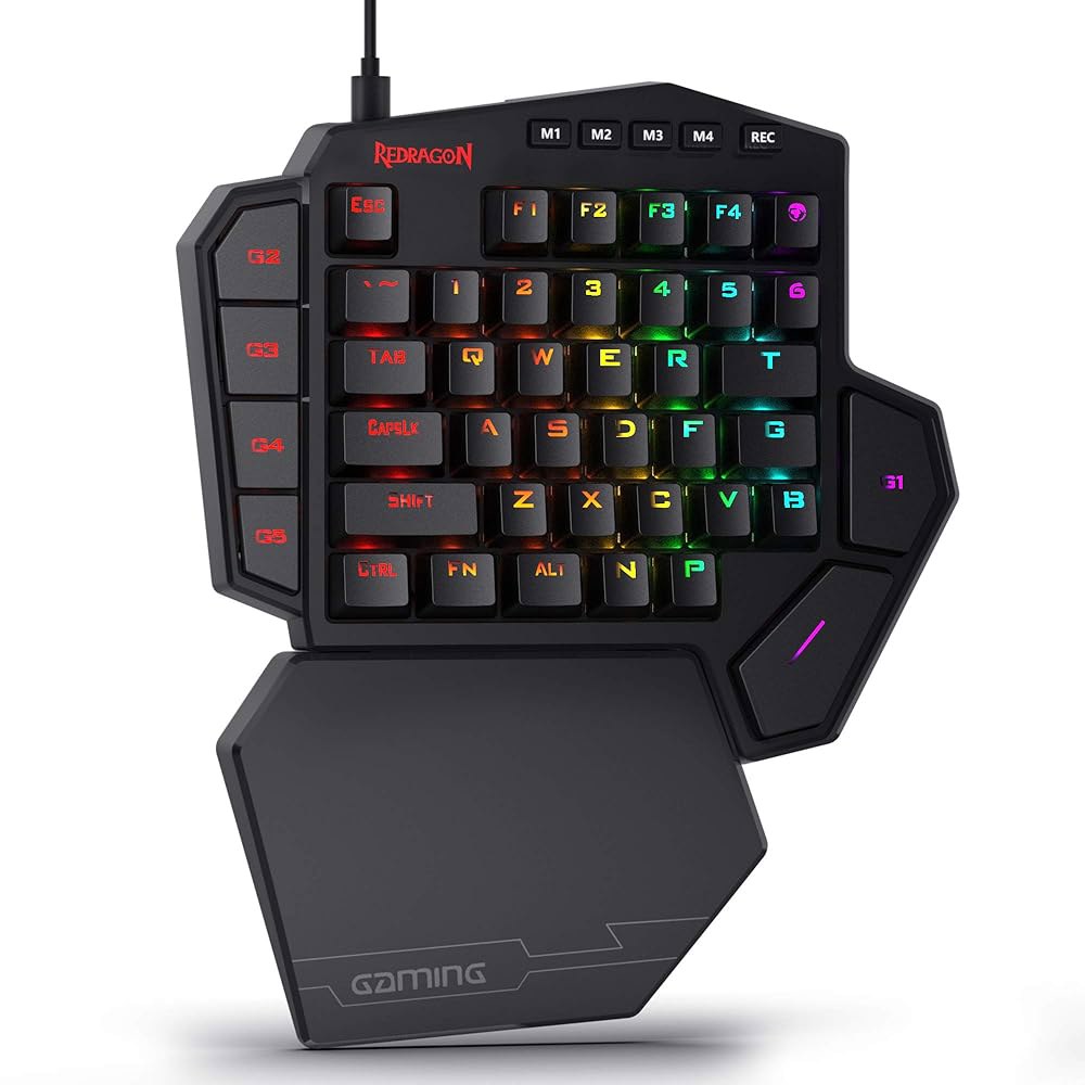 Redragon K585 DITI 한손 RGB 기계식 게이밍 키보드 타입-C 프로 키패드 온보드 매크로 키 7개 탈부착 손목 받침대 42개 (블랙-블루 스위치) - 상품 이미지