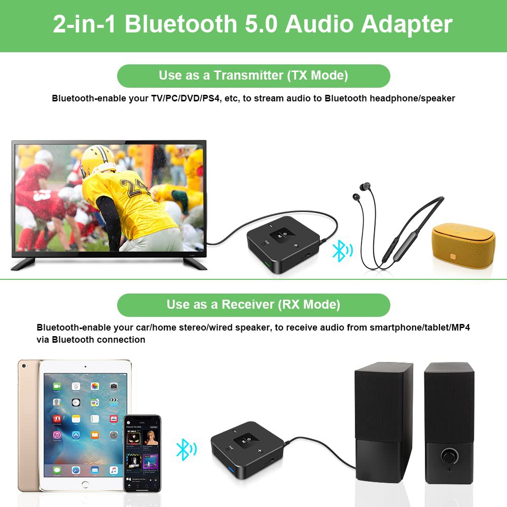 Golvery TV 비행기용 블루투스 5.0 어댑터, 송신기 재생, 1 25시간 컨트롤 PC/DVD/MP3/홈 스테레오/스피커/체육관용 연결, 링크, 광학/RCA/AUX in 2 - 상세 이미지 3