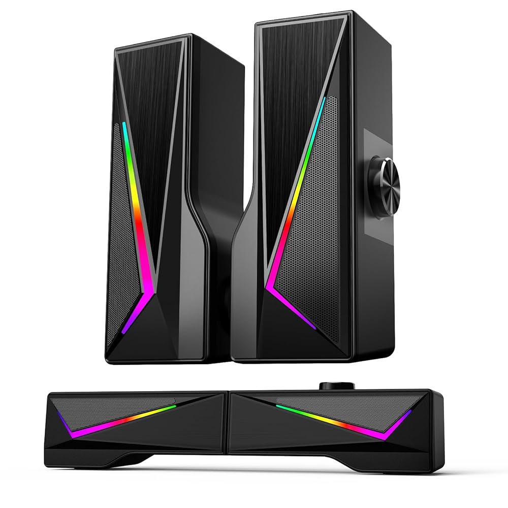 데스크톱, 블루투스 및 USB 입력용 컴퓨터 노트북 모드, 스테레오 PC 2-in-1 디자인 RGB 모니터용 탈착식 다채로운 패키지) 게이밍 6가지 스피커, 전원 (스피커 2개만 - 상품 이미지