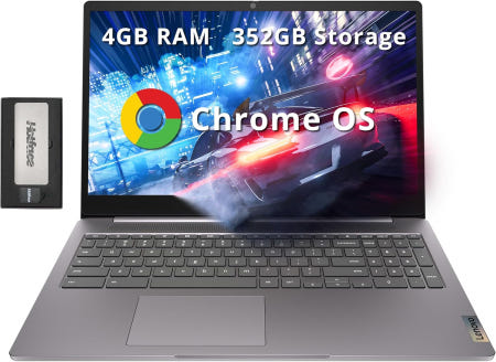 [해외]레노버 디어패드 3 15.6인치 FHD 크롬북 인텔 셀러론 N4500 4GB RAM 352GB 스토리지(64GB SSD+288GB 도킹 스테이션 4GB | 352GB Sto