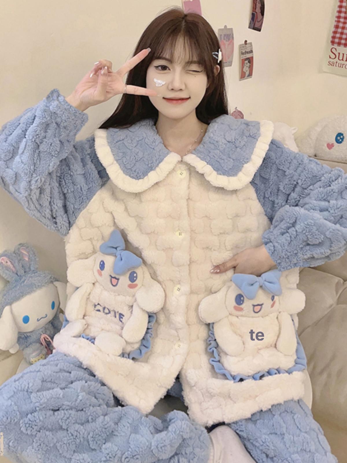 산리오 수면잠옷 시나몬롤 여성 가을 겨울 산호 플리스 귀여운 홈웨어 TN-22321 S 30.0-40.0kg - 상세 이미지 3