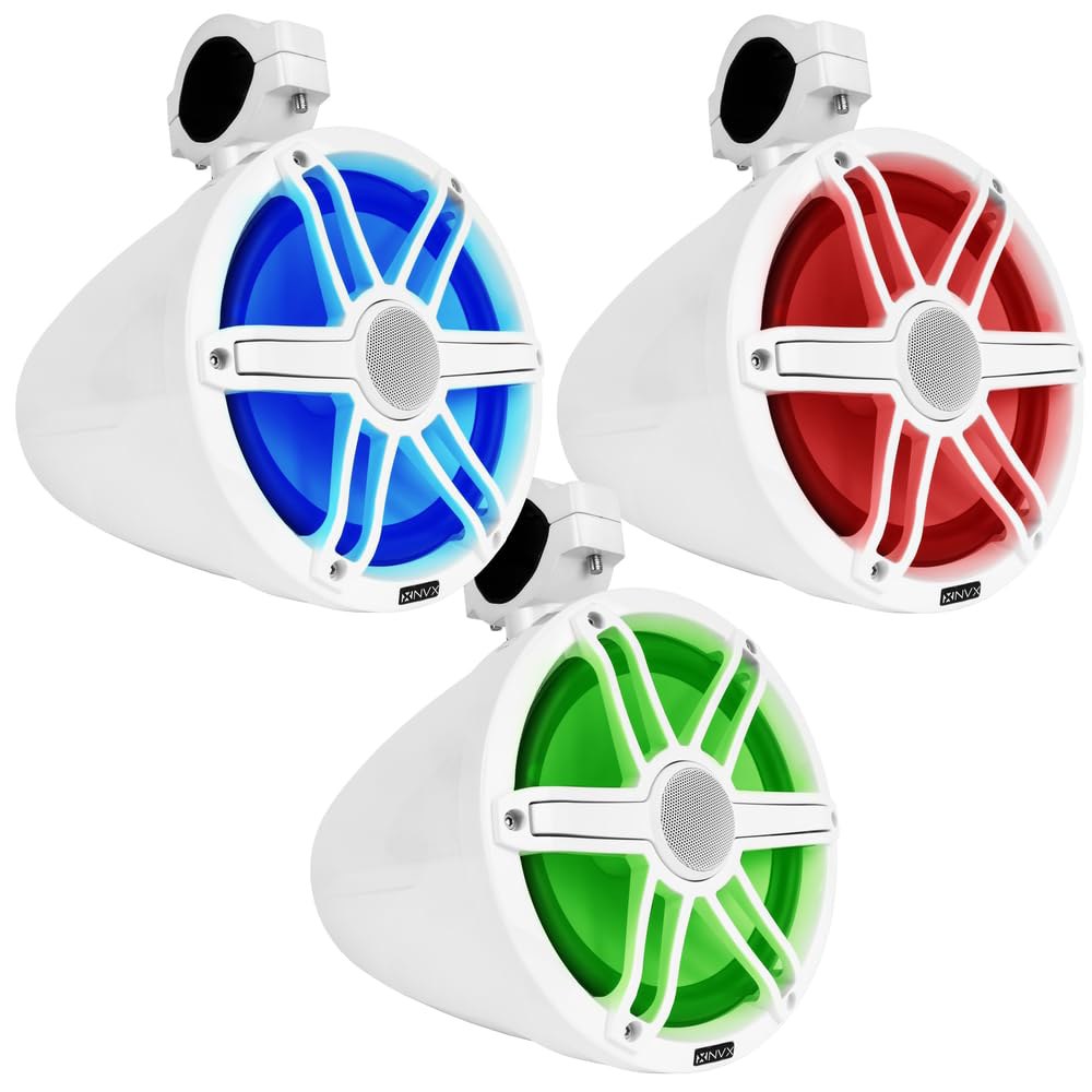 NVX MVTSP8W (쌍) - 750W 화이트 20.3cm(8인치) 359 조명 포함 (250W 회전 LED 양방향 클램프 RMS) 피크 타워 및 V-시리즈 스포츠 스피커, 마린 - 상세 이미지 2