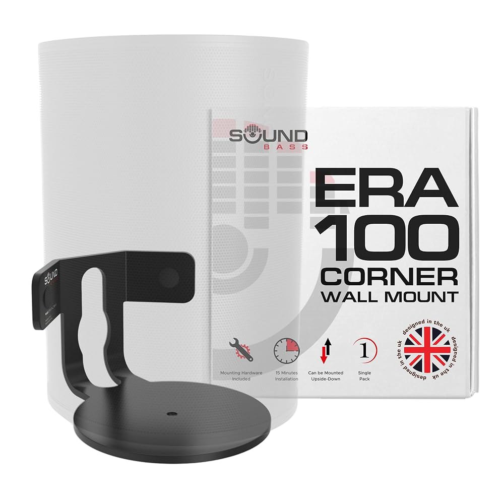 ERA100 코너 벽 마운트 브래킷 - 포함 싱글 스피커와 호환되는 ERA 블랙, 로우 Sonos (1개), 하드웨어 모든 장착 프로파일, 100 Black - 상품 이미지