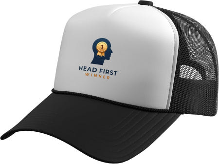 Mademark [해외]헤드 퍼스트 우승자 - 조절 가능한 메쉬 백이 있는 멋진 챔피언 마인드셋 트럭커 모자 One Size Black/White