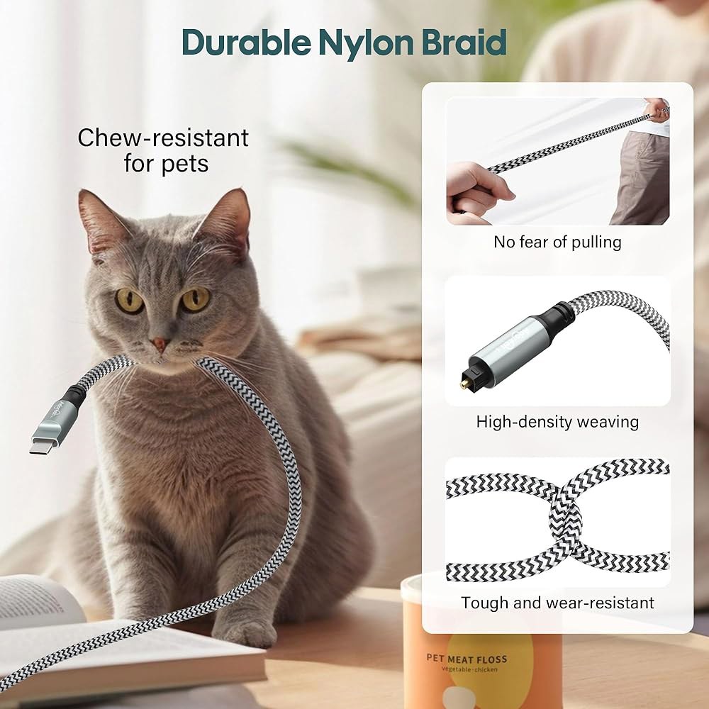 Adoreen 단방향 USB C - 소니 스피커용 광섬유 어댑터, 브레이드, 수 광학 TV/사운드바, 없음 토스링크 SPDIF 1.2m(4피트), 케이블 포트 USB에 오디오 디지 - 상세 이미지 3