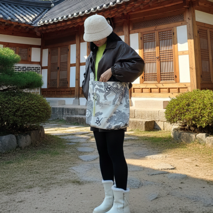 (비단면)바닥있는 크로스백 한국전통문양 빅사이즈 에코백 - 상세 이미지 3