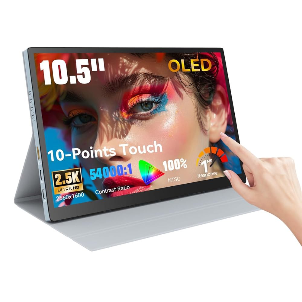 Prechen 10.5인치 OLED 터치스크린 휴대용 PC 2560x1600, 터치 폰용 NTSC, 케이스 소형 모니터 54000 1 대비, 디스플레이, HDMI, 및 미니 스피커 - 상품 이미지