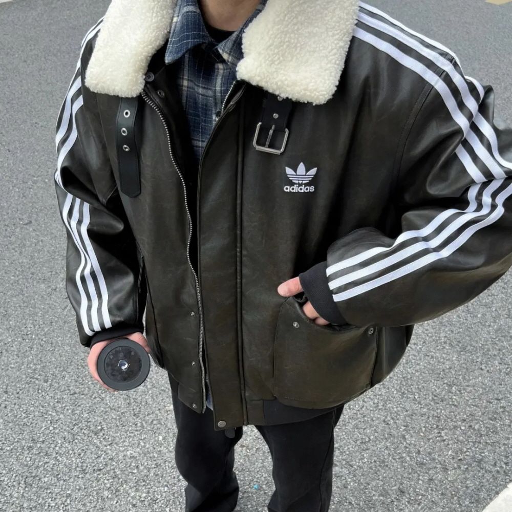 아디다스 PU PAD JKT 캐주얼 무스탕 가죽 자켓 블랙 KF3691 - 상세 이미지 3