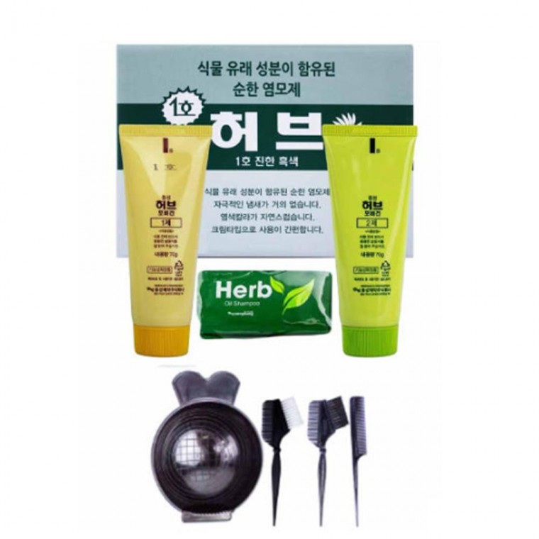 허브 포비건 칼라크림 1호 진한흑색 1제 2제 70g 각 6개입(염색키트제공) 동성 - 상품 이미지