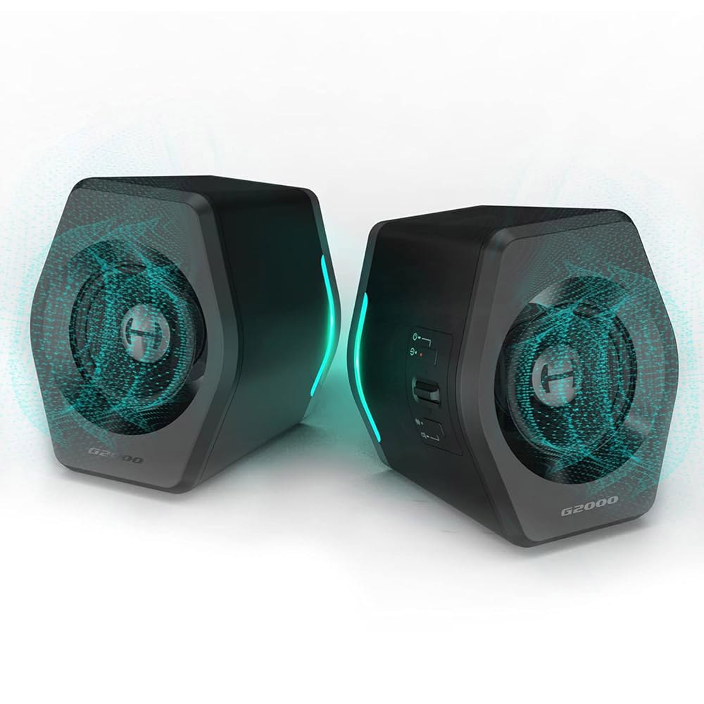 Edifier G2000 32W PC 컴퓨터 데스크톱 블루투스 RGB 스피커 노트북 USB 조명 멀티미디어 블랙 입력 AUX 우퍼 게이밍 맥 3.5mm Black - 상품 이미지