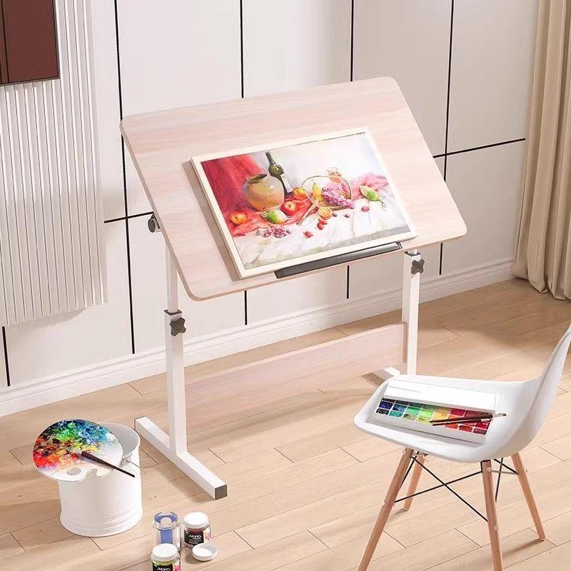 접이식 높이조절 보조책상 바퀴달린 간이 책상 노트북 웜화이트 60 x 40cm - 상품 이미지