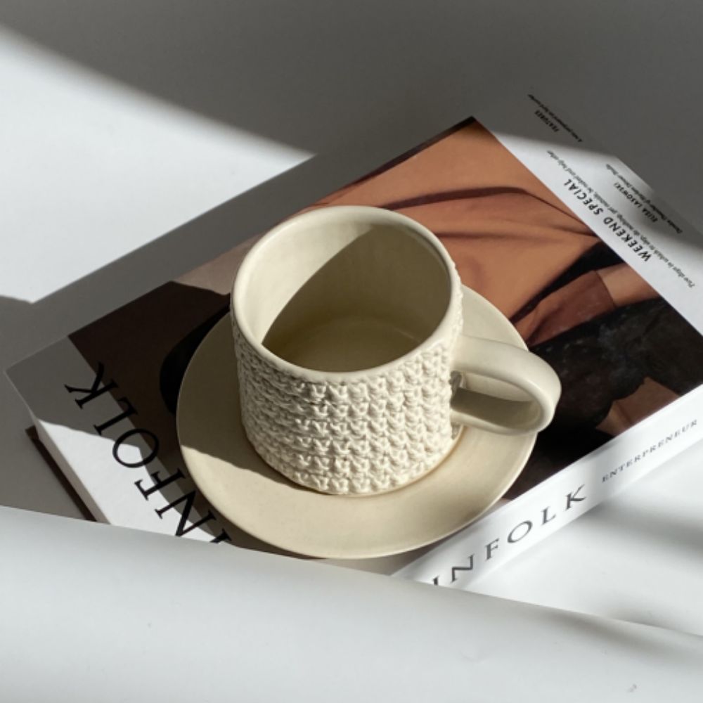 [고유포터리] knit cup and saucer (3 option) 이보현 작가 니트컵 핸드메이드 도자기 - 상세 이미지 4