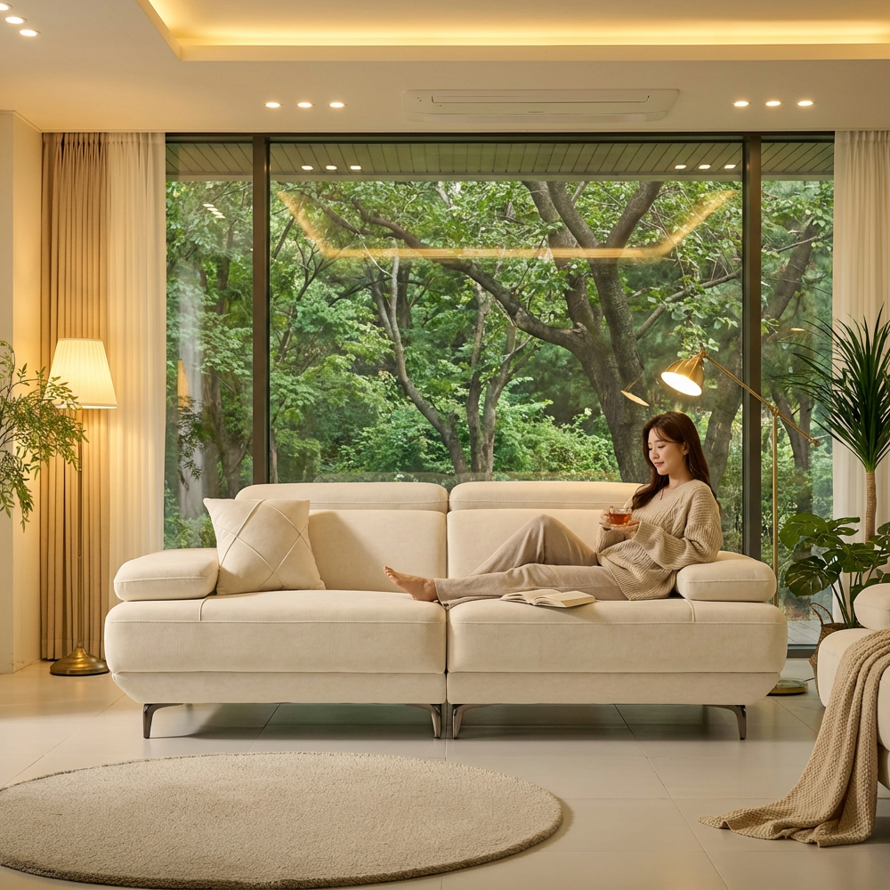 세인트블랑 퓨어케어 이지클린 패브릭 모듈형 스윙소파 sk 스툴미포함, 아이보리, 3.5인용